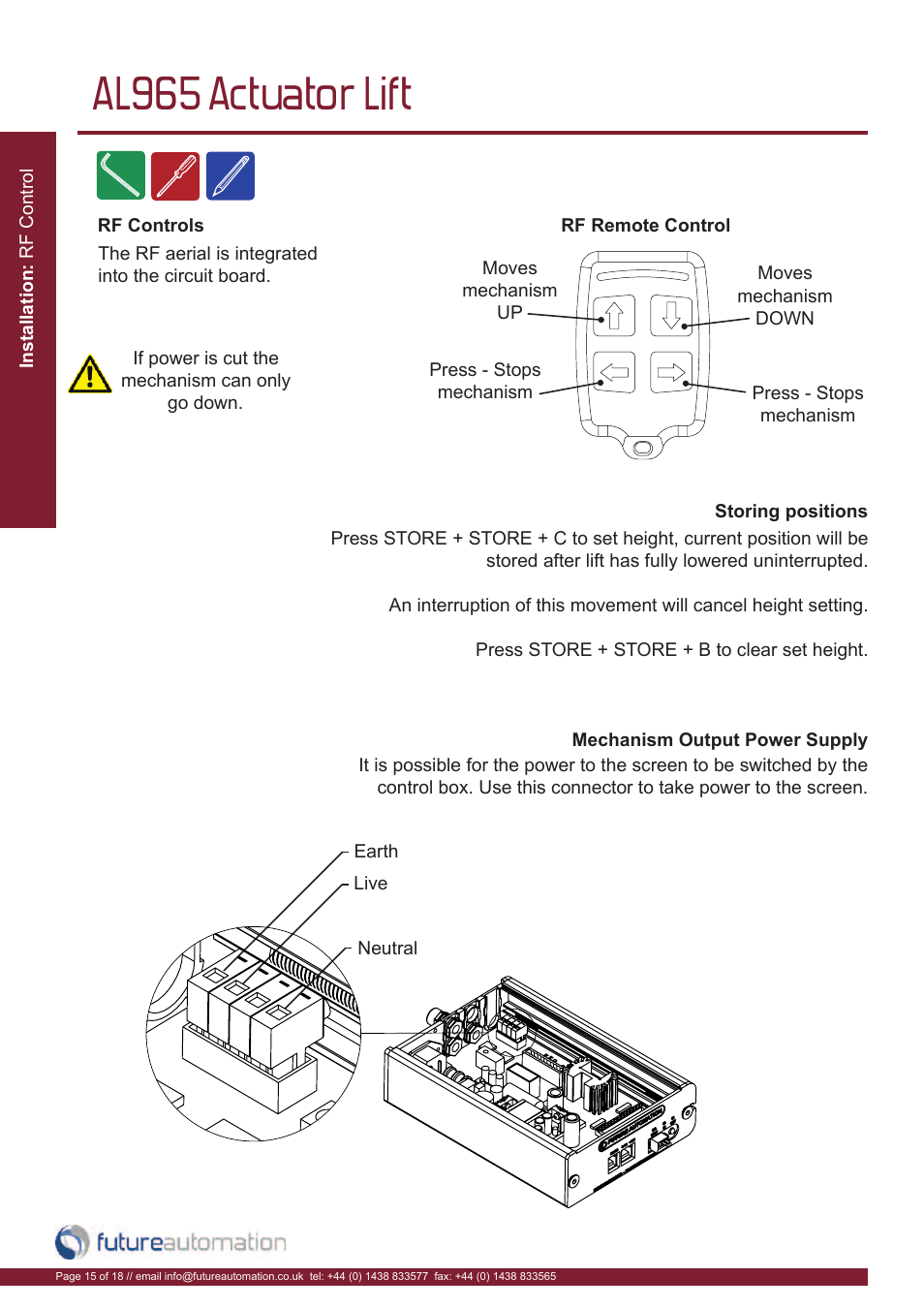 Al965 actuator lift | Future Automation AL965 User Manual | Page 16 / 20