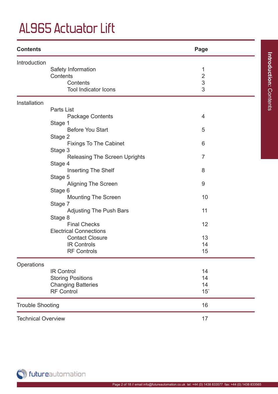 Al965 actuator lift | Future Automation AL965 User Manual | Page 3 / 20