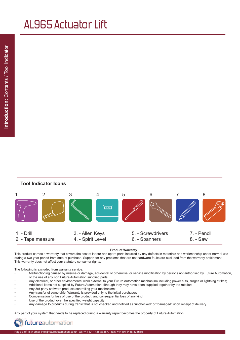 Al965 actuator lift | Future Automation AL965 User Manual | Page 4 / 20