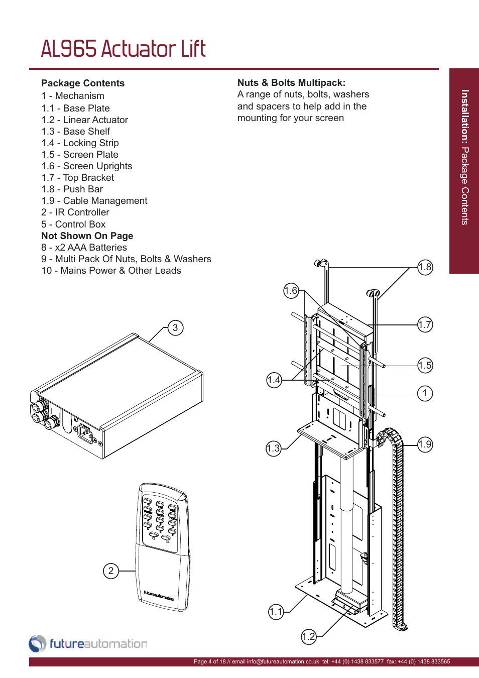 Al965 actuator lift | Future Automation AL965 User Manual | Page 5 / 20