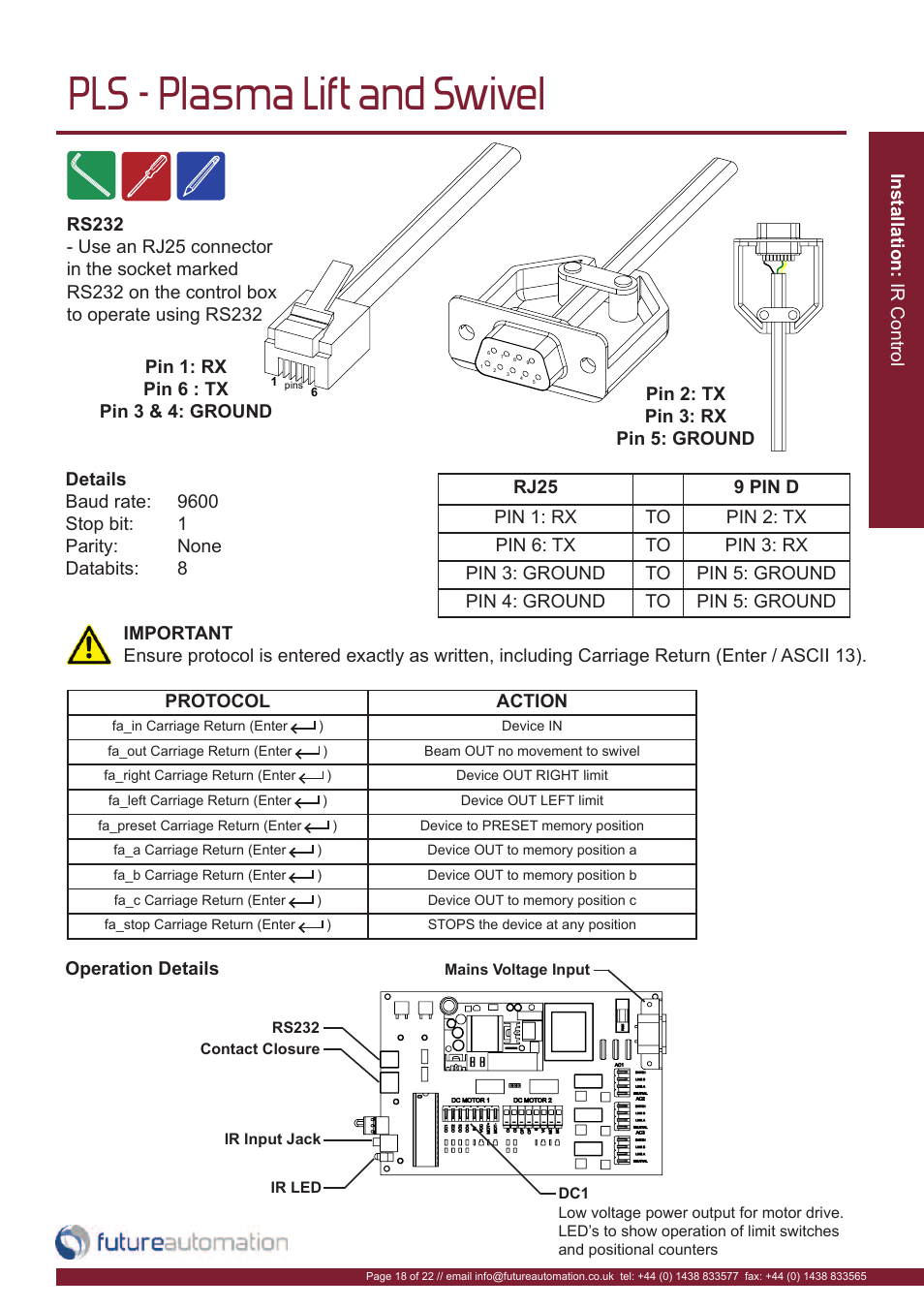 Pls - plasma lift and swivel | Future Automation PLS User Manual | Page 19 / 24