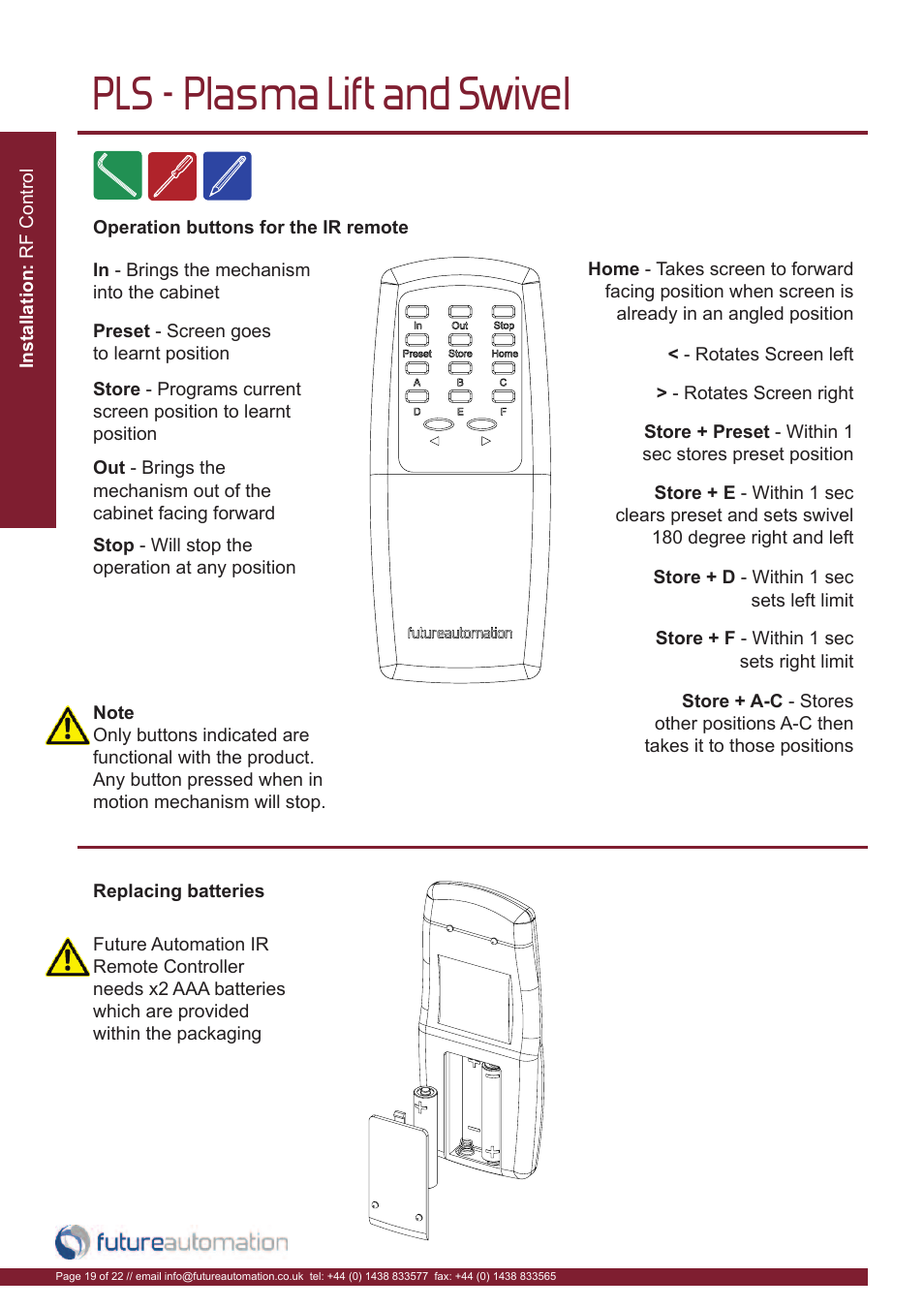 Pls - plasma lift and swivel | Future Automation PLS User Manual | Page 20 / 24