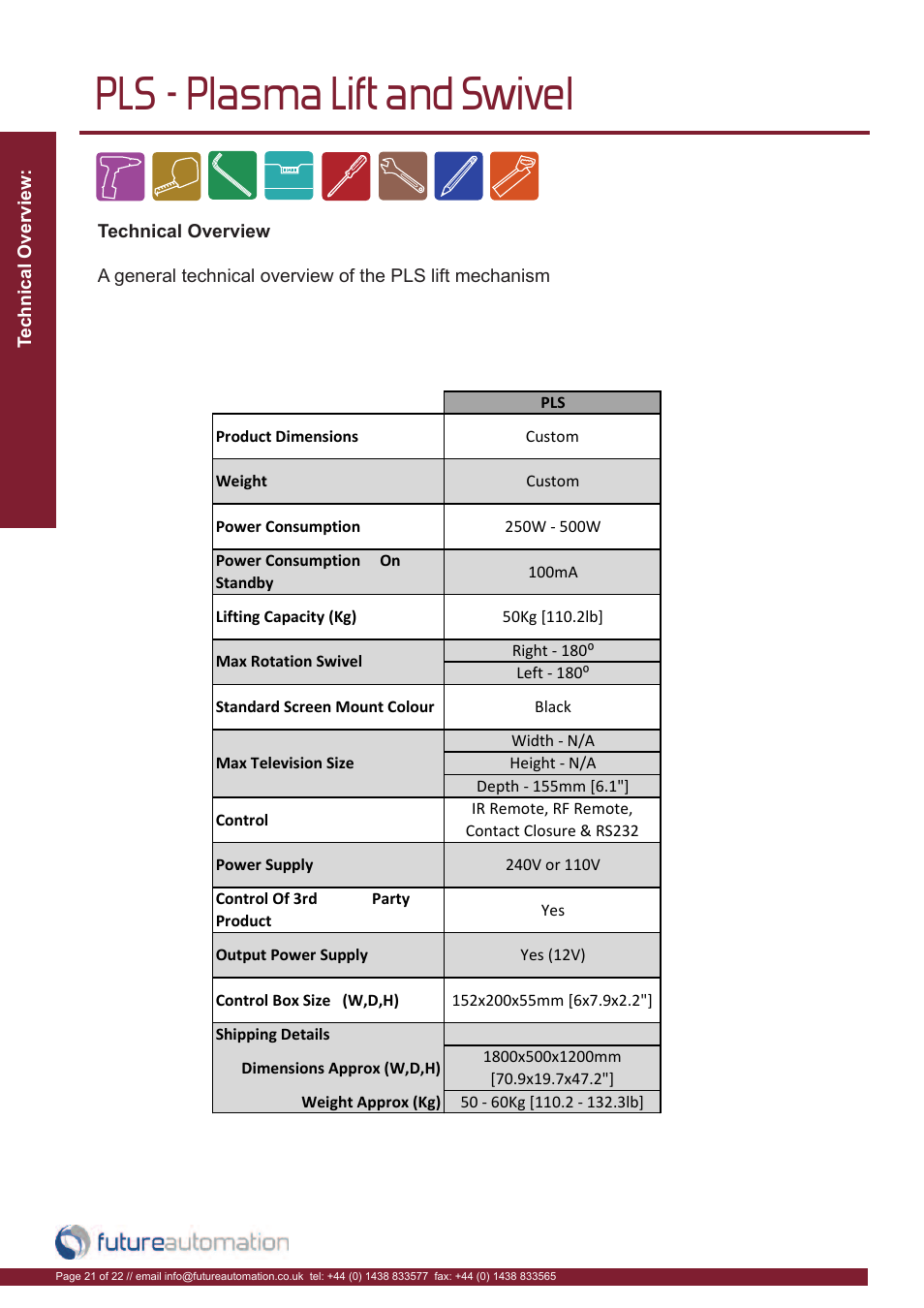 Pls - plasma lift and swivel | Future Automation PLS User Manual | Page 22 / 24