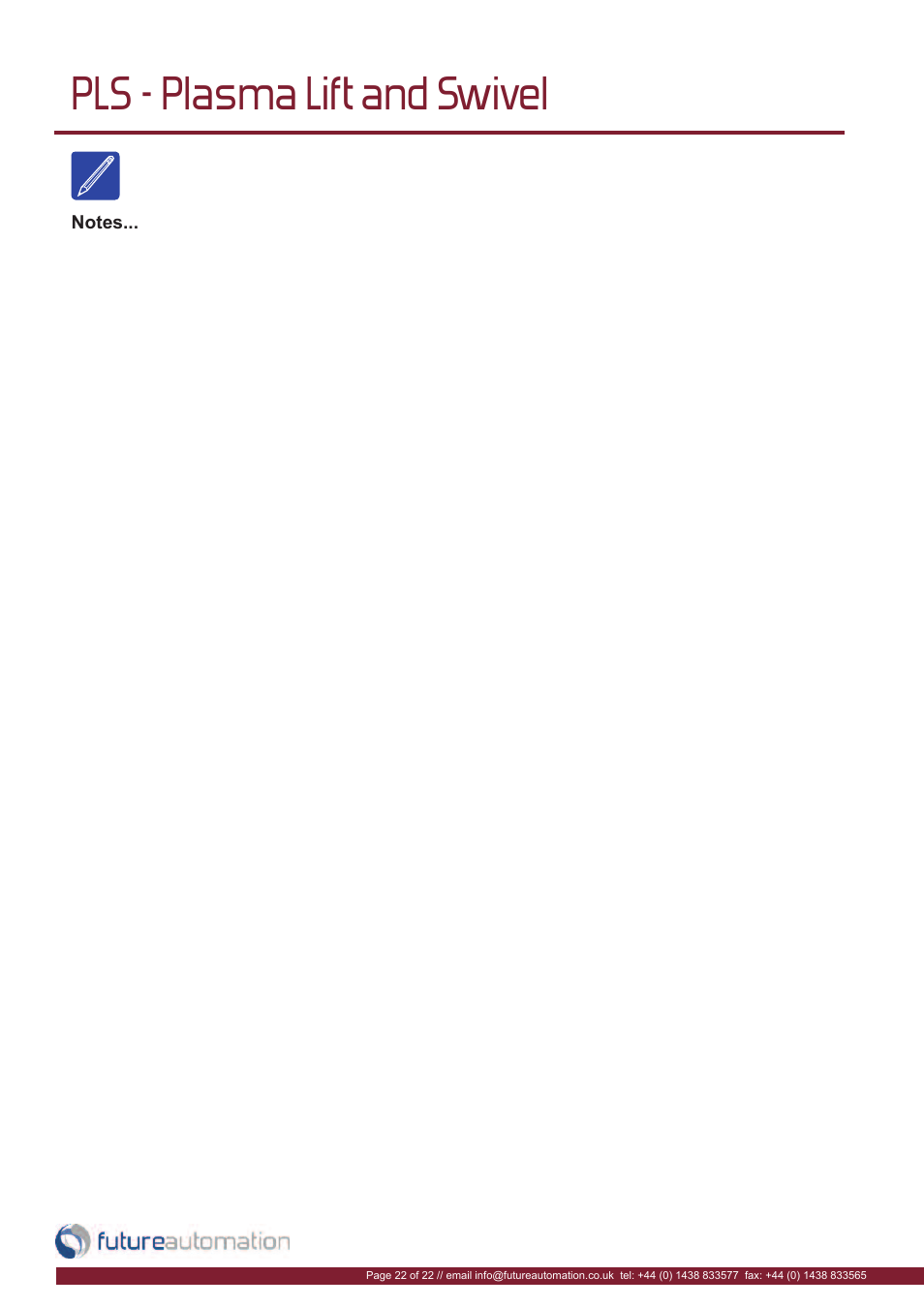 Pls - plasma lift and swivel | Future Automation PLS User Manual | Page 23 / 24