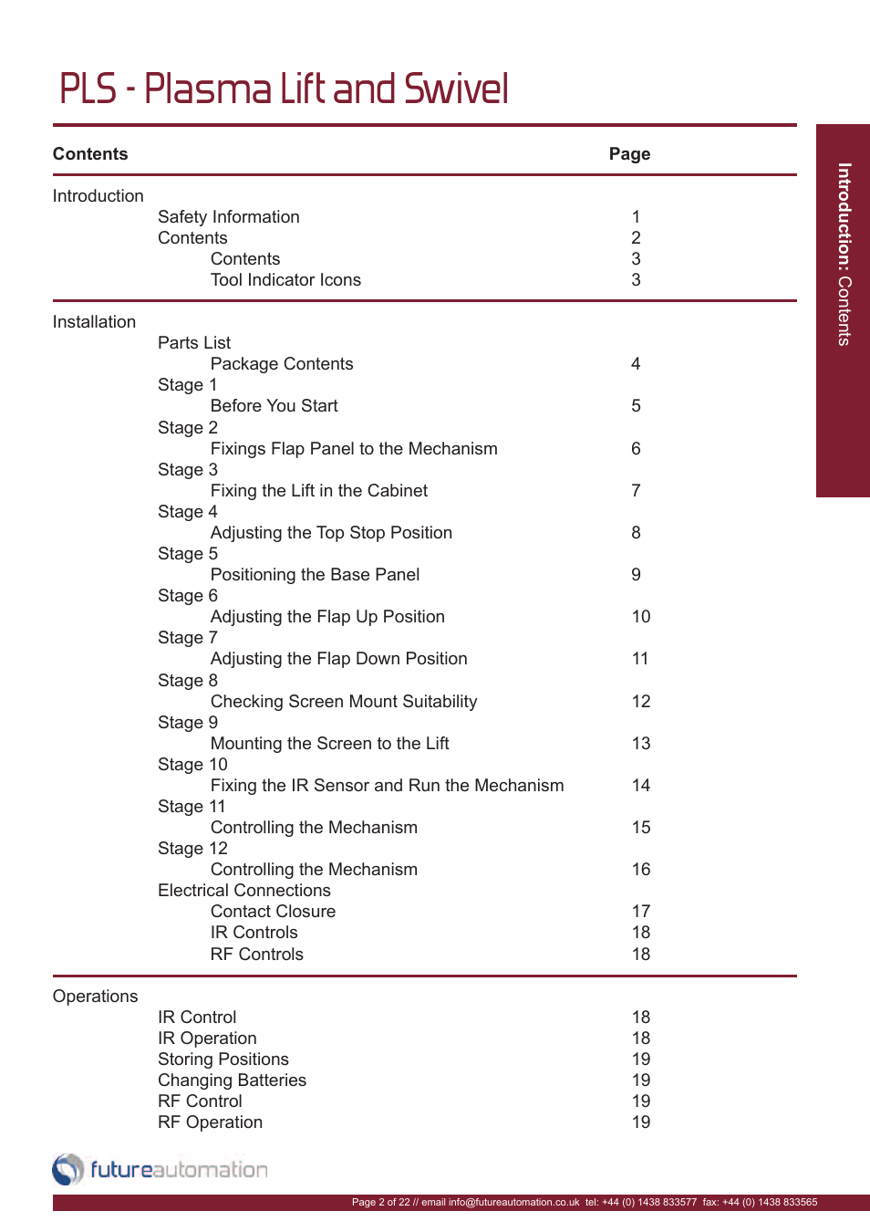 Pls - plasma lift and swivel | Future Automation PLS User Manual | Page 3 / 24