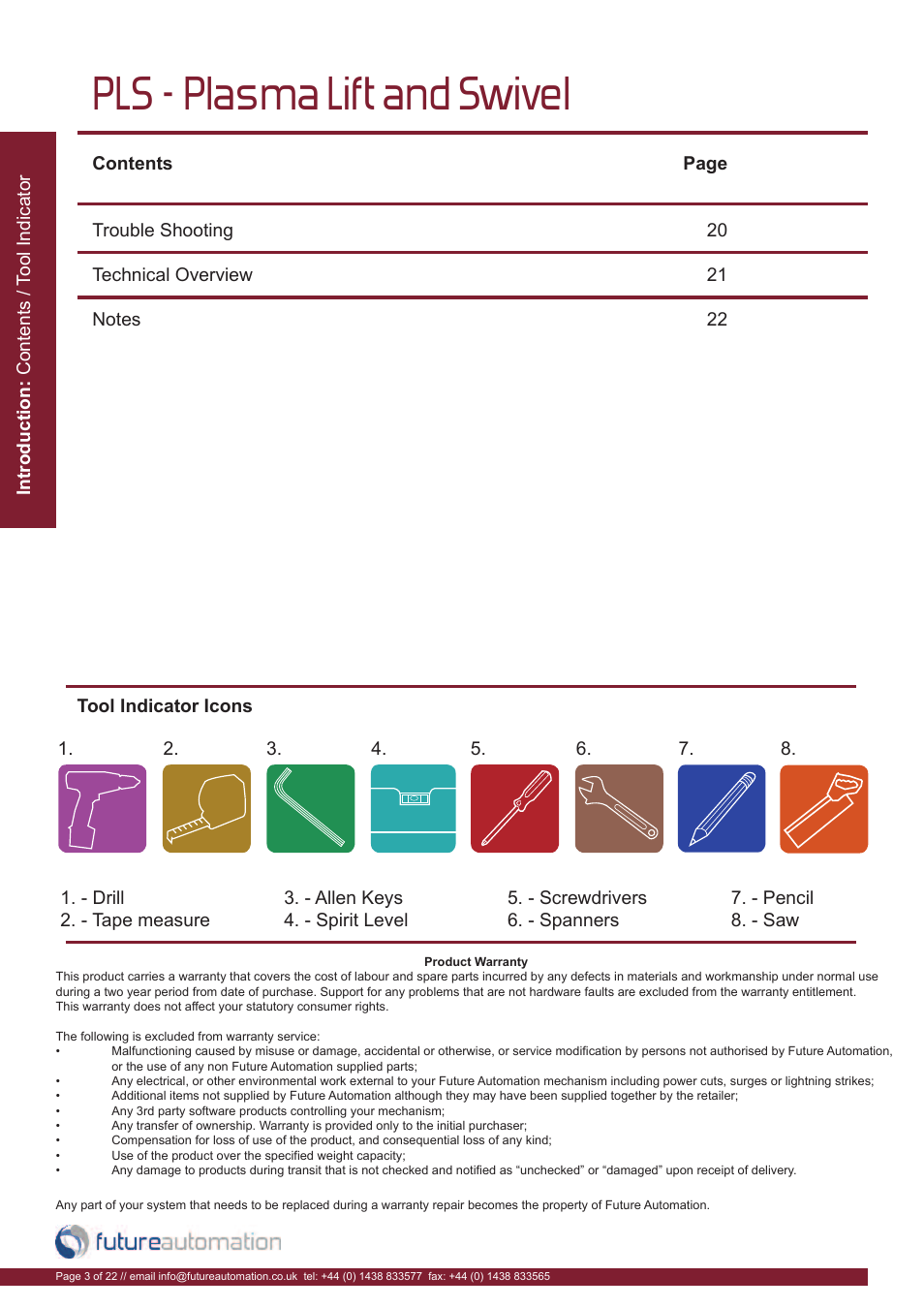 Pls - plasma lift and swivel | Future Automation PLS User Manual | Page 4 / 24