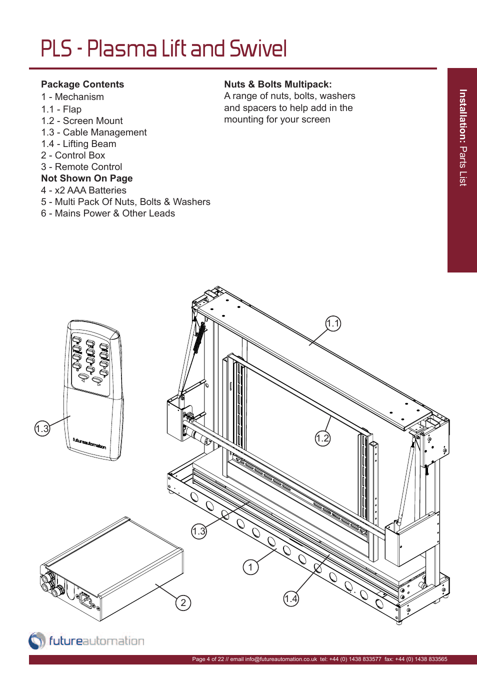 Pls - plasma lift and swivel | Future Automation PLS User Manual | Page 5 / 24