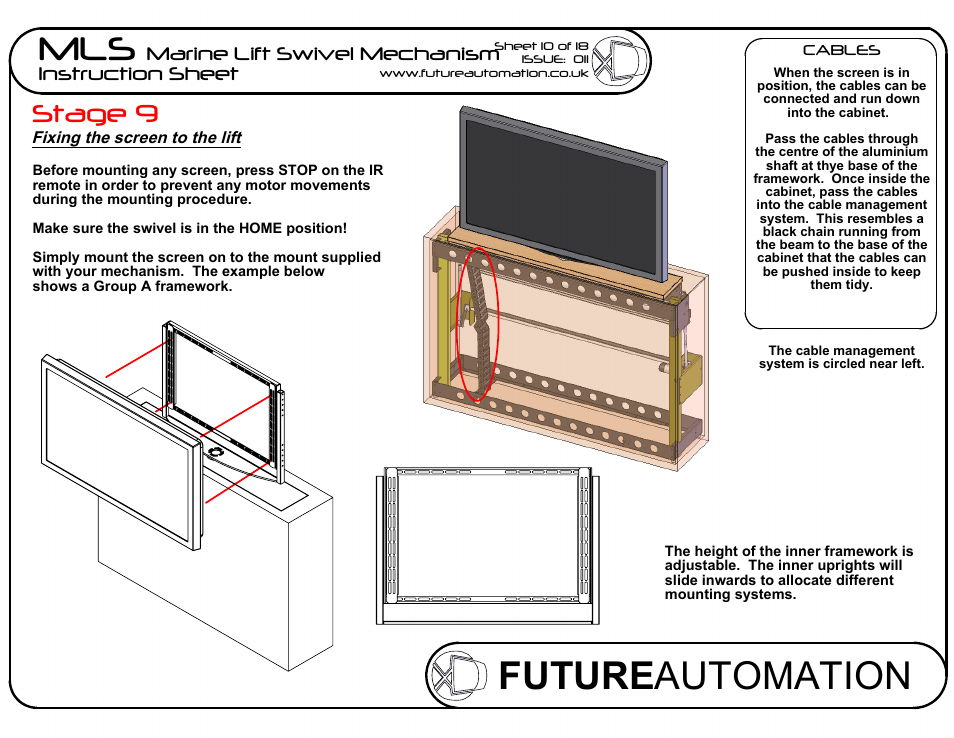 Sheet9, Drawing view43, Drawing view44 | Drawing view45, Future automation mls, Stage 9, Marine lift swivel mechanism instruction sheet | Future Automation MLS User Manual | Page 11 / 19