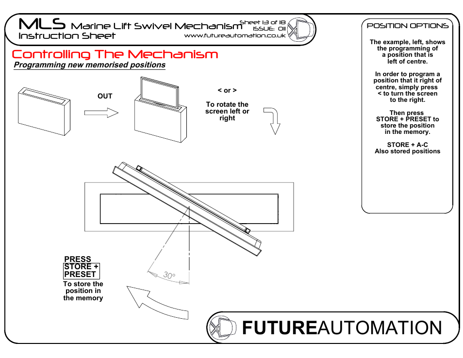 Sheet16, Drawing view66, Drawing view67 | Drawing view68, Drawing view69, Drawing view70, Drawing view73, Future automation mls, Controlling the mechanism, Marine lift swivel mechanism instruction sheet | Future Automation MLS User Manual | Page 14 / 19