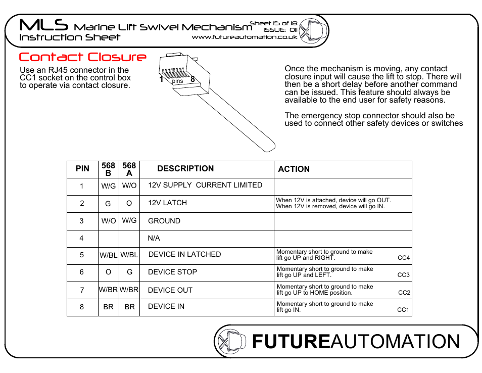 Sheet17, Drawing view90, Future automation mls | Contact closure, Marine lift swivel mechanism instruction sheet | Future Automation MLS User Manual | Page 16 / 19