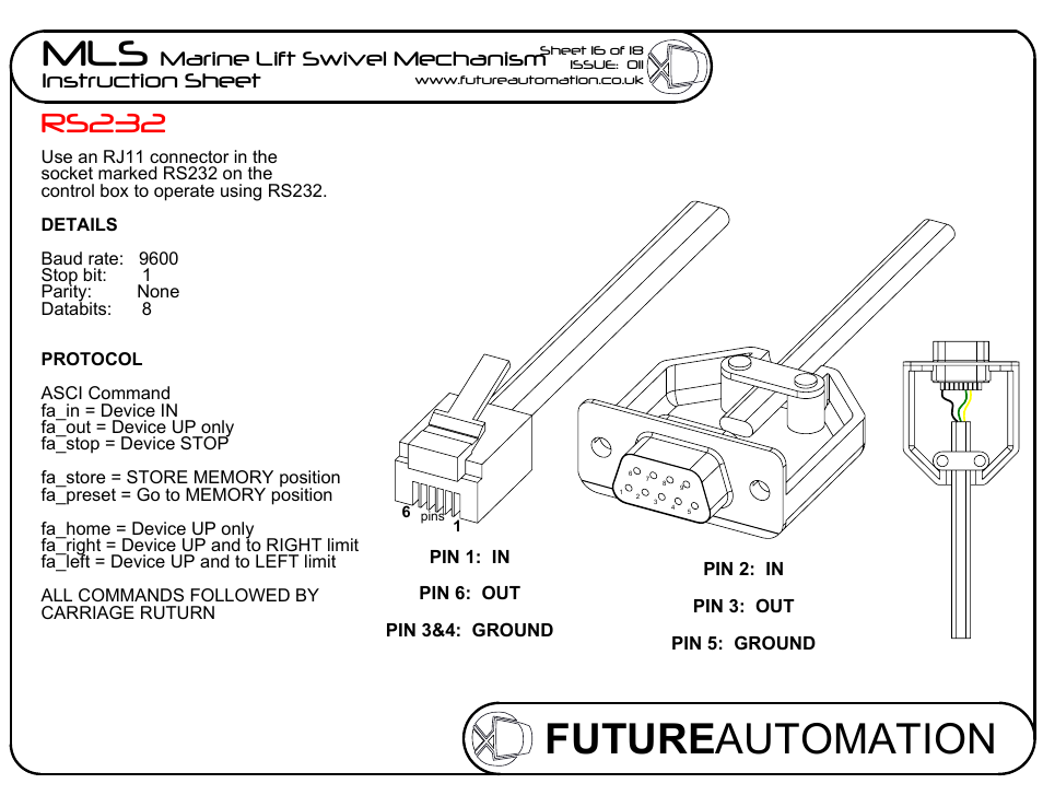 Sheet21, Drawing view103, Drawing view104 | Drawing view105, Future automation mls, Rs232, Marine lift swivel mechanism instruction sheet | Future Automation MLS User Manual | Page 17 / 19