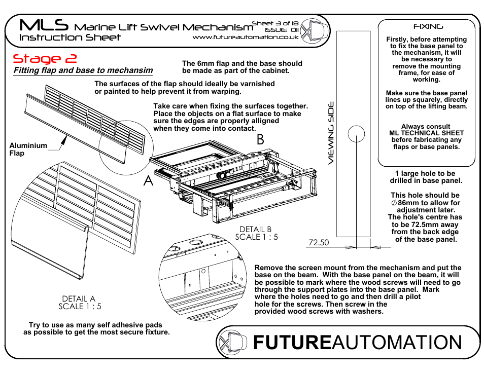 Sheet4, Drawing view5, Detail view a (1 : 5) | Drawing view38, Drawing view39, Detail view b (1 : 5), Future automation mls, Stage 2, Marine lift swivel mechanism instruction sheet | Future Automation MLS User Manual | Page 4 / 19