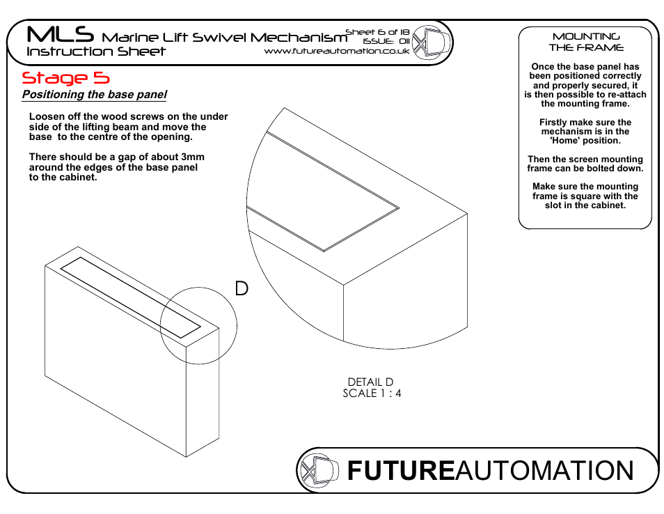 Sheet7, Drawing view41, Detail view d (1 : 4) | Future automation mls, Stage 5, Marine lift swivel mechanism instruction sheet | Future Automation MLS User Manual | Page 7 / 19
