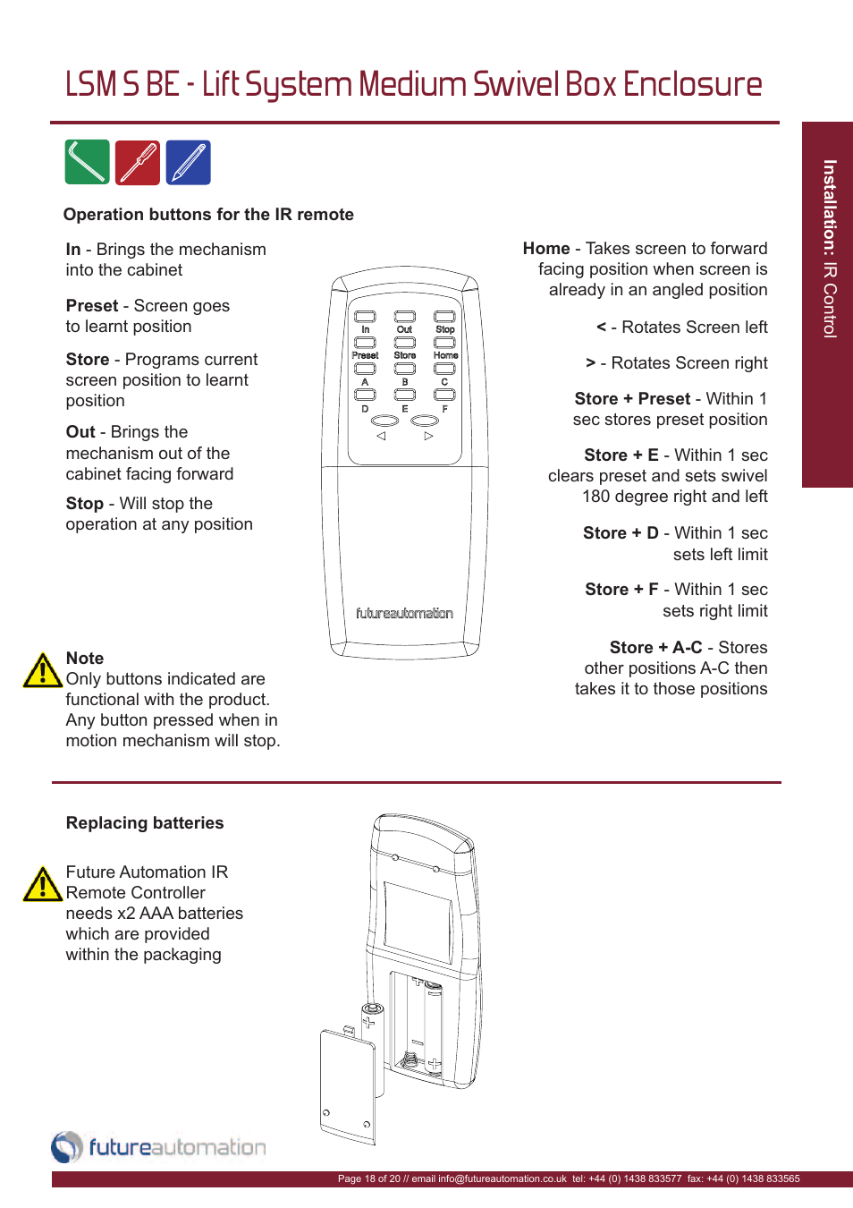 Lsm s be - lift system medium swivel box enclosure | Future Automation LSM-S-BE User Manual | Page 19 / 22