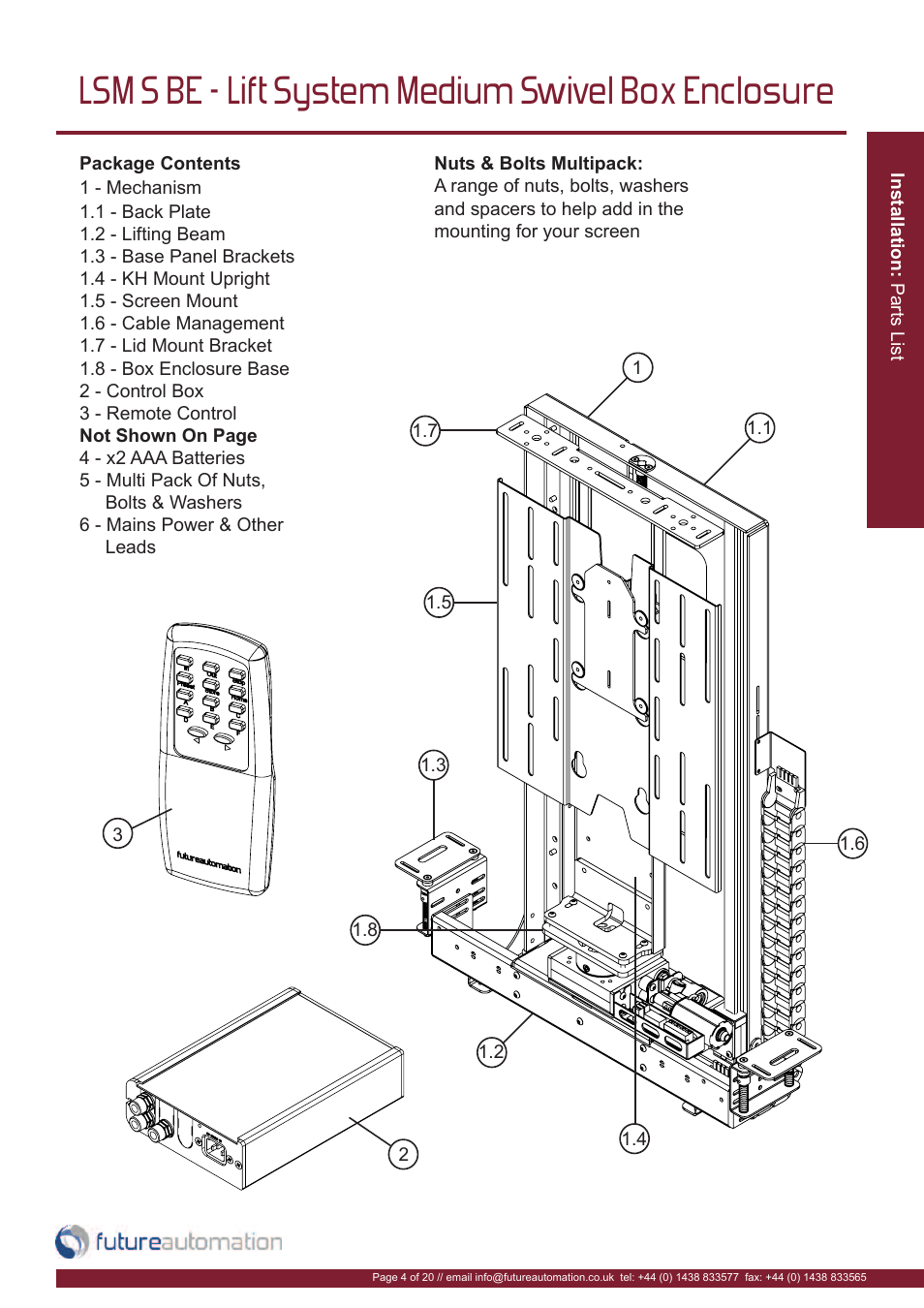 Lsm s be - lift system medium swivel box enclosure | Future Automation LSM-S-BE User Manual | Page 5 / 22