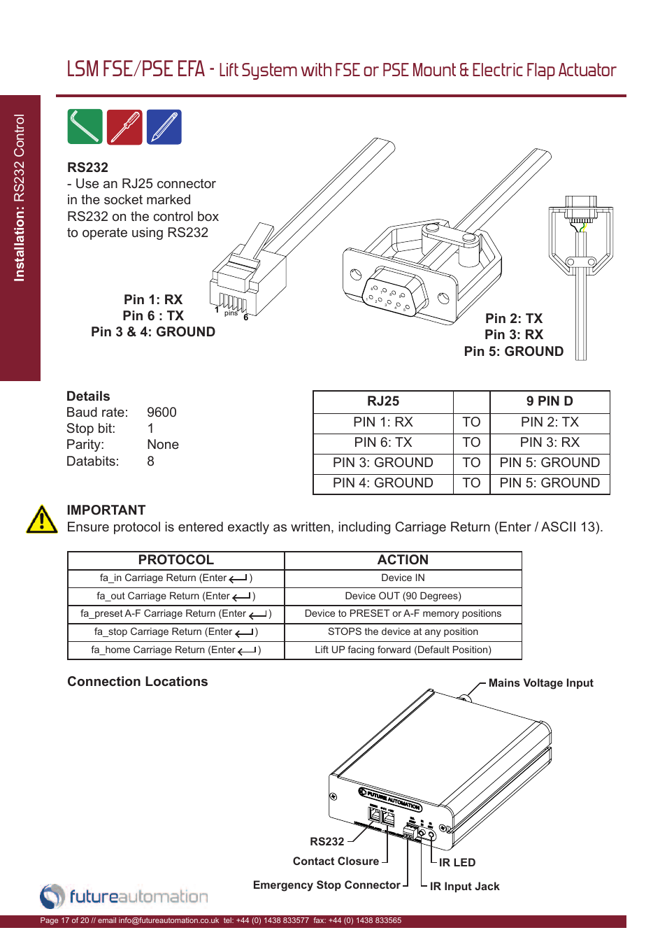 Lsm fse/pse efa | Future Automation LSM-FSE User Manual | Page 18 / 22