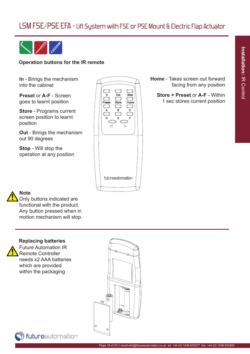 Lsm fse/pse efa | Future Automation LSM-FSE User Manual | Page 19 / 22