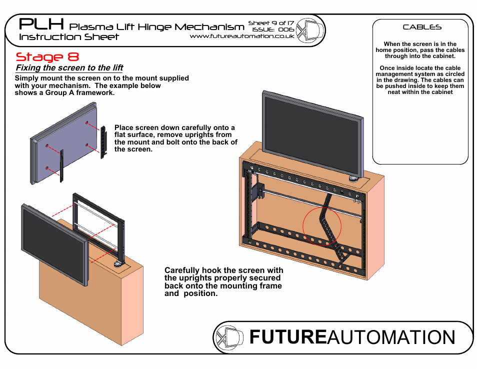 Sheet9, Drawing view94, Drawing view95 | Drawing view133, Future automation plh, Stage 8, Plasma lift hinge mechanism instruction sheet | Future Automation PLH User Manual | Page 10 / 18
