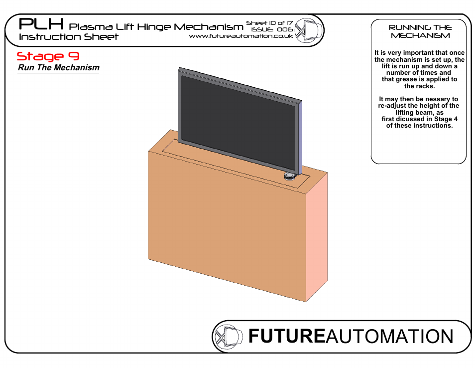 Sheet10, Drawing view91, Future automation plh | Stage 9, Plasma lift hinge mechanism instruction sheet | Future Automation PLH User Manual | Page 11 / 18