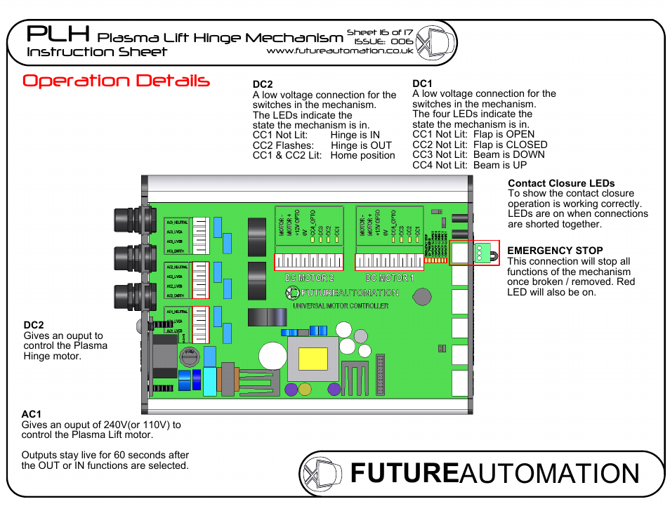 Sheet16, Drawing view45, Future automation plh | Operation details, Plasma lift hinge mechanism instruction sheet | Future Automation PLH User Manual | Page 17 / 18