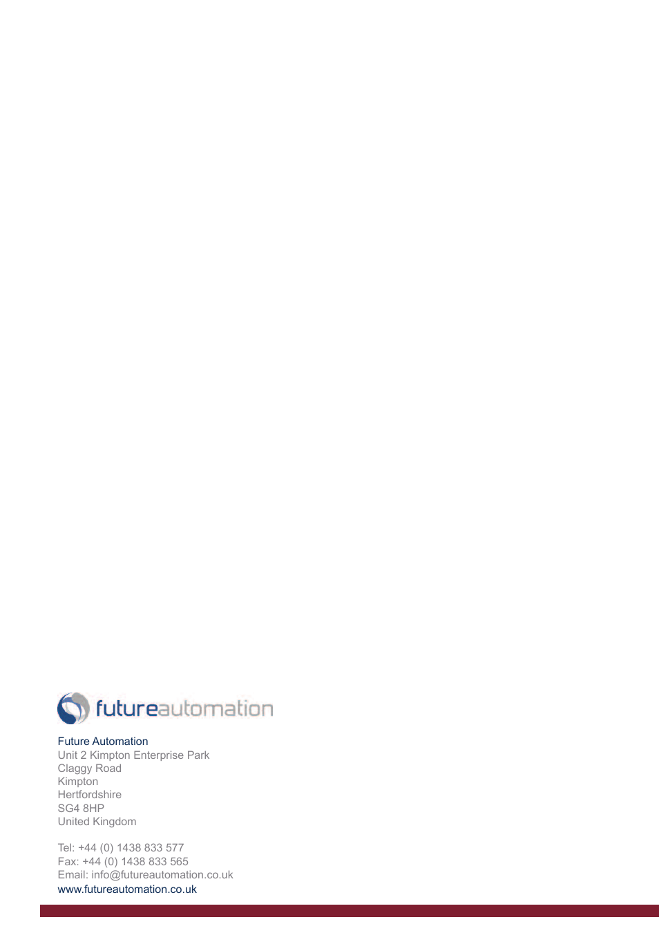 Future Automation UBL User Manual | Page 14 / 14