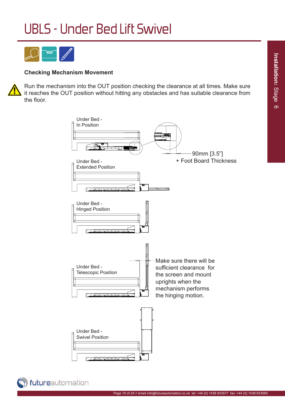 Ubls - under bed lift swivel | Future Automation UBLS User Manual | Page 11 / 26