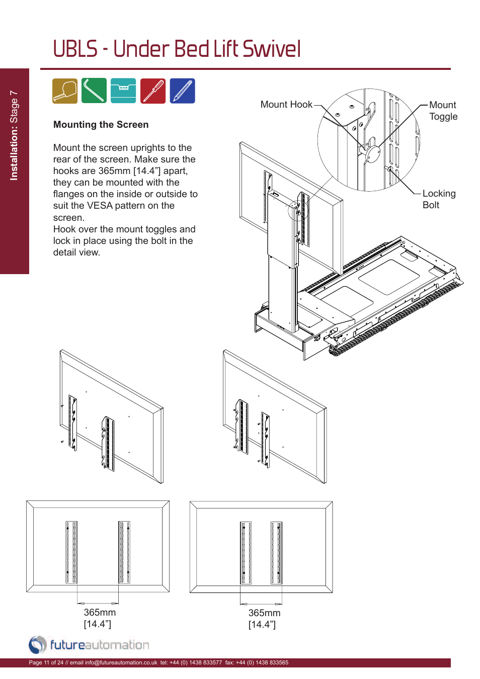Ubls - under bed lift swivel | Future Automation UBLS User Manual | Page 12 / 26