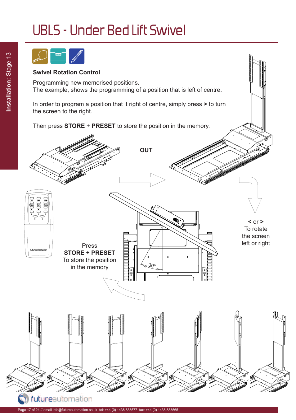 Ubls - under bed lift swivel | Future Automation UBLS User Manual | Page 18 / 26