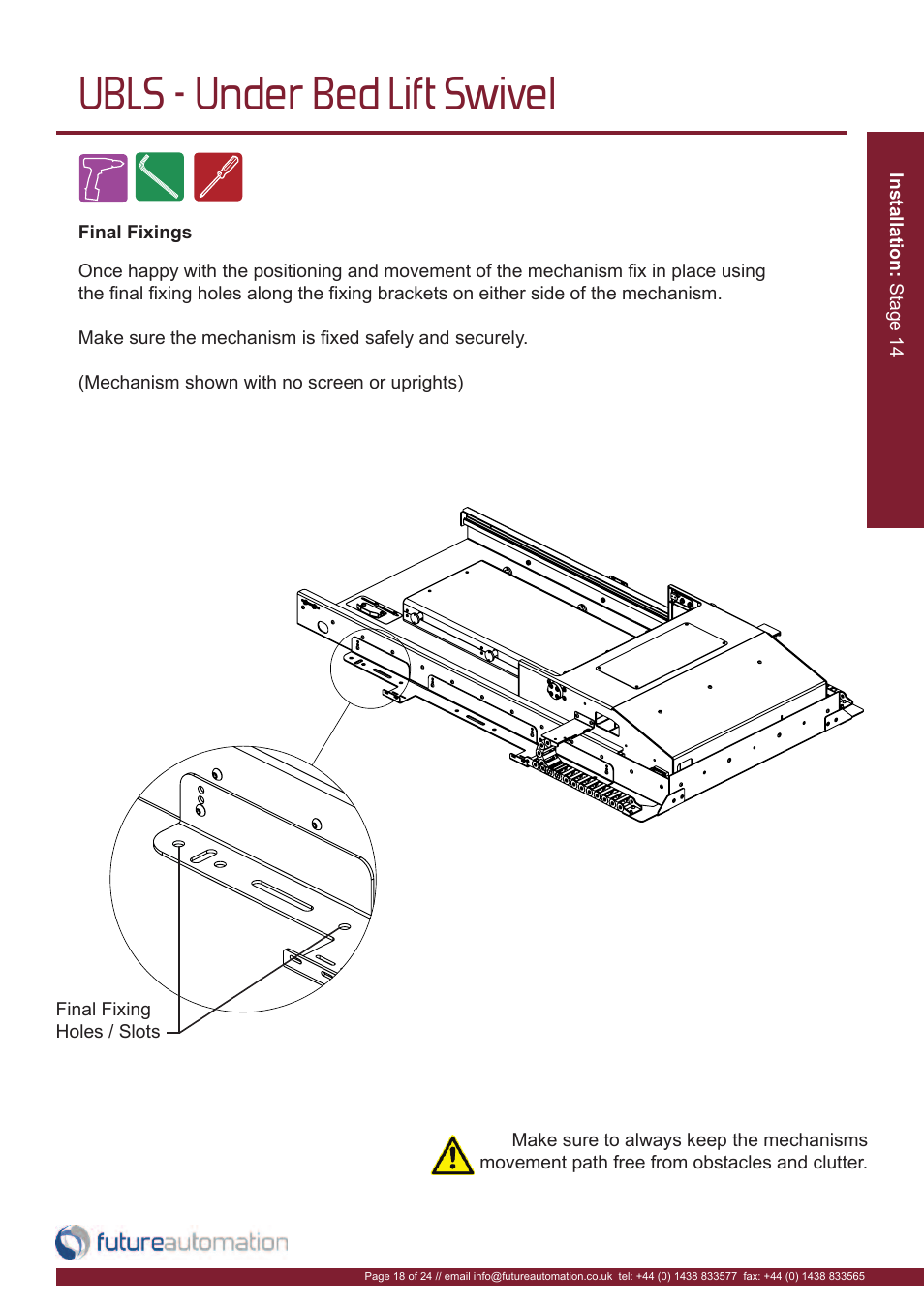 Ubls - under bed lift swivel | Future Automation UBLS User Manual | Page 19 / 26