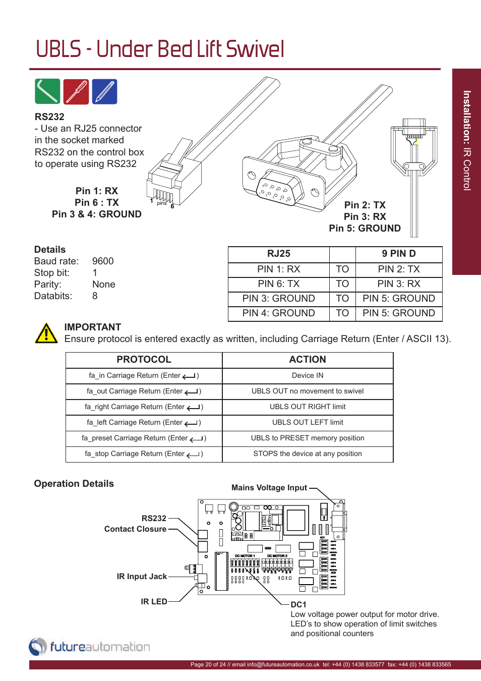 Ubls - under bed lift swivel | Future Automation UBLS User Manual | Page 21 / 26