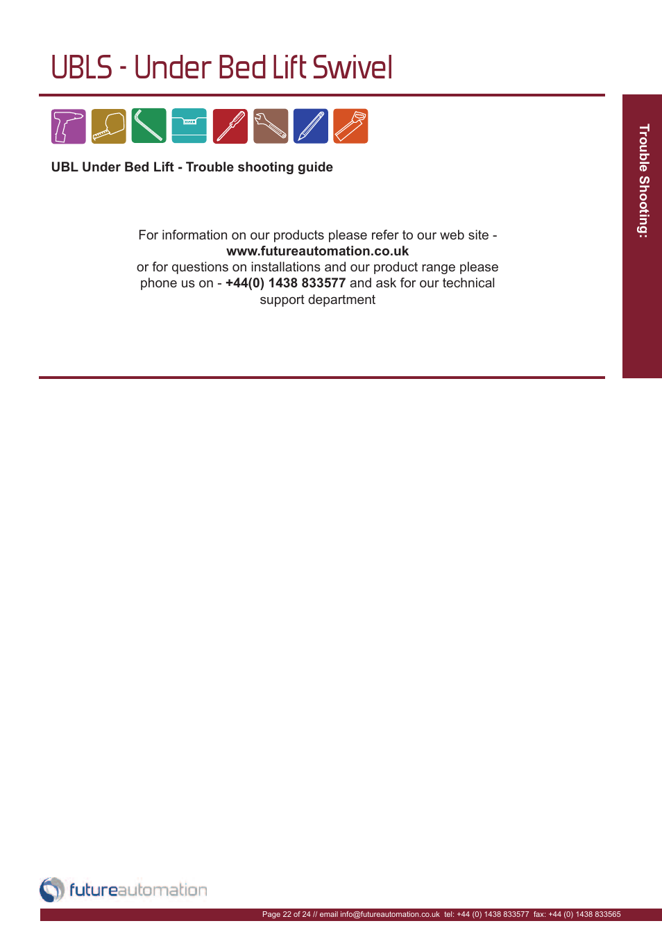 Ubls - under bed lift swivel | Future Automation UBLS User Manual | Page 23 / 26