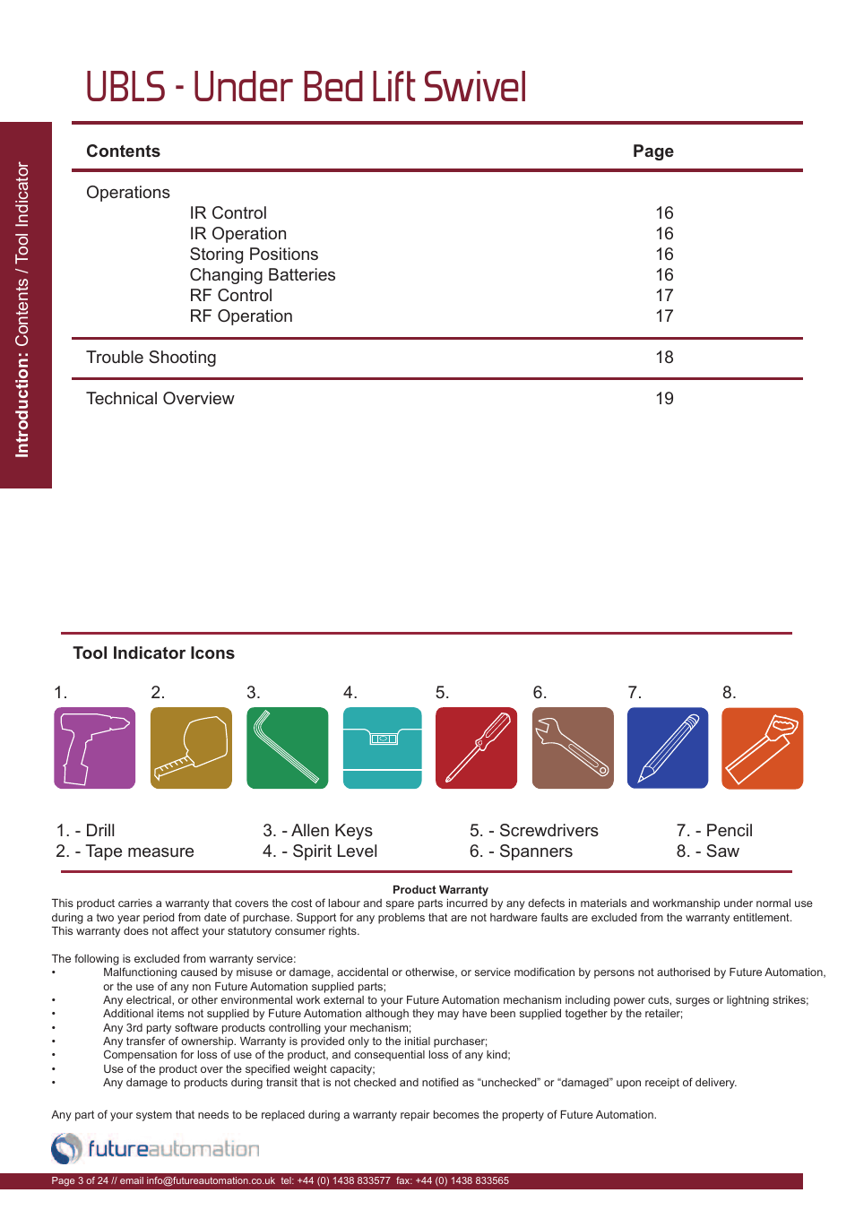 Ubls - under bed lift swivel | Future Automation UBLS User Manual | Page 4 / 26