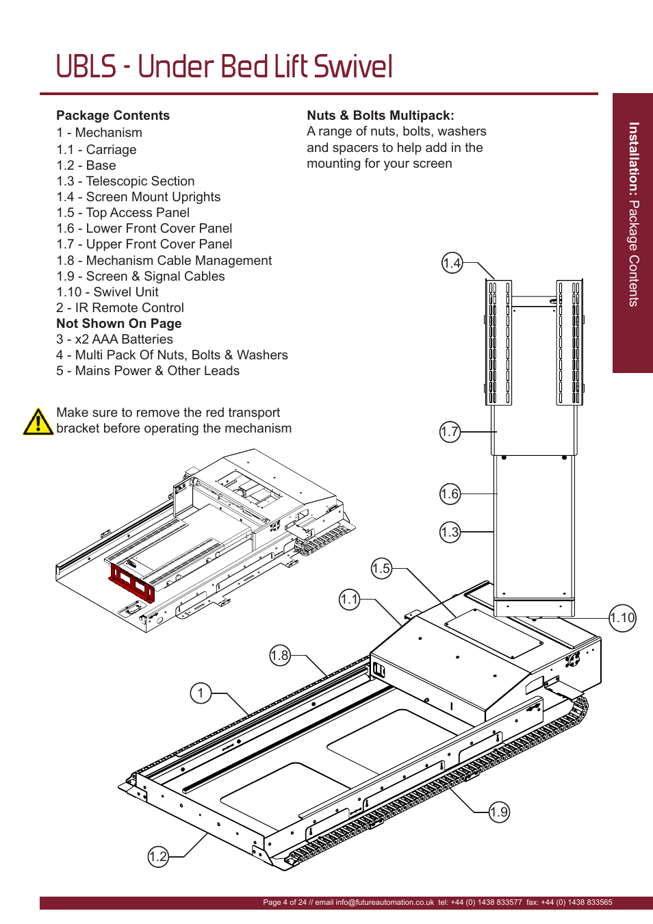 Ubls - under bed lift swivel | Future Automation UBLS User Manual | Page 5 / 26