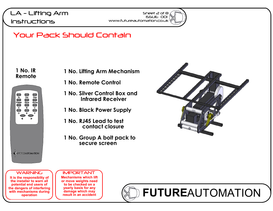 Drawing view12, Drawing view22, Future automation | Your pack should contain, La - lifting arm, Instructions | Future Automation LA User Manual | Page 2 / 8