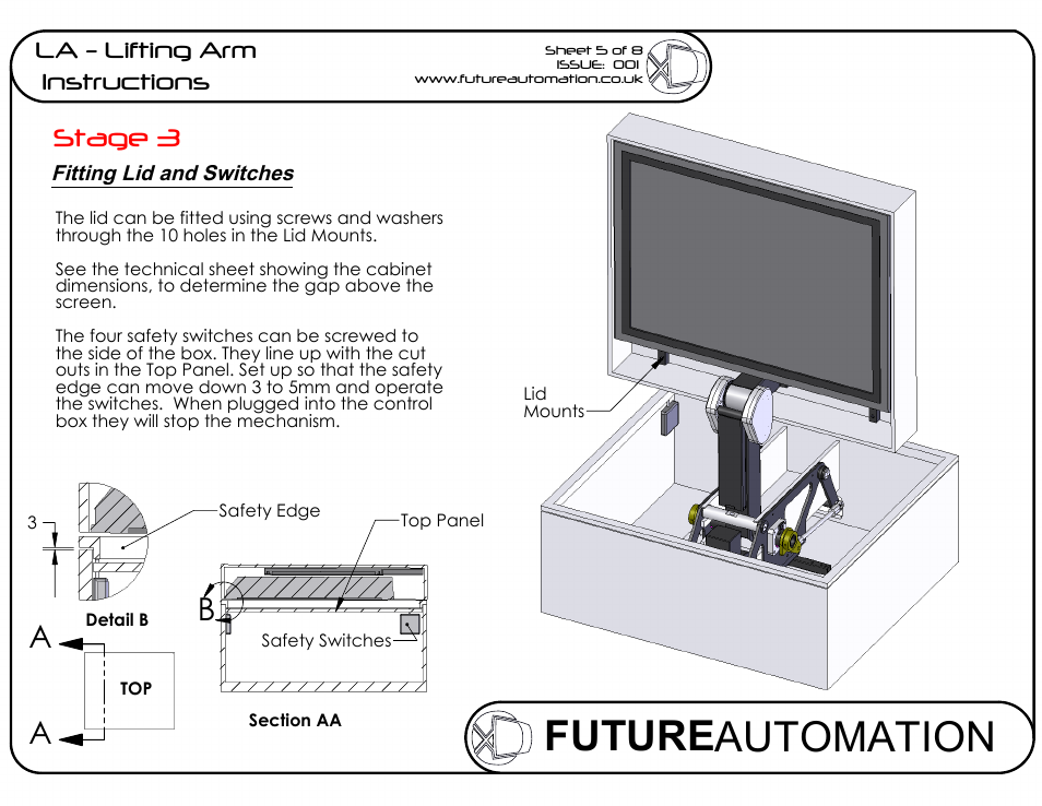 Drawing view27, Drawing view28, Section view a-a | Detail view b (1 : 5), Future automation, Stage 3, La - lifting arm instructions | Future Automation LA User Manual | Page 5 / 8