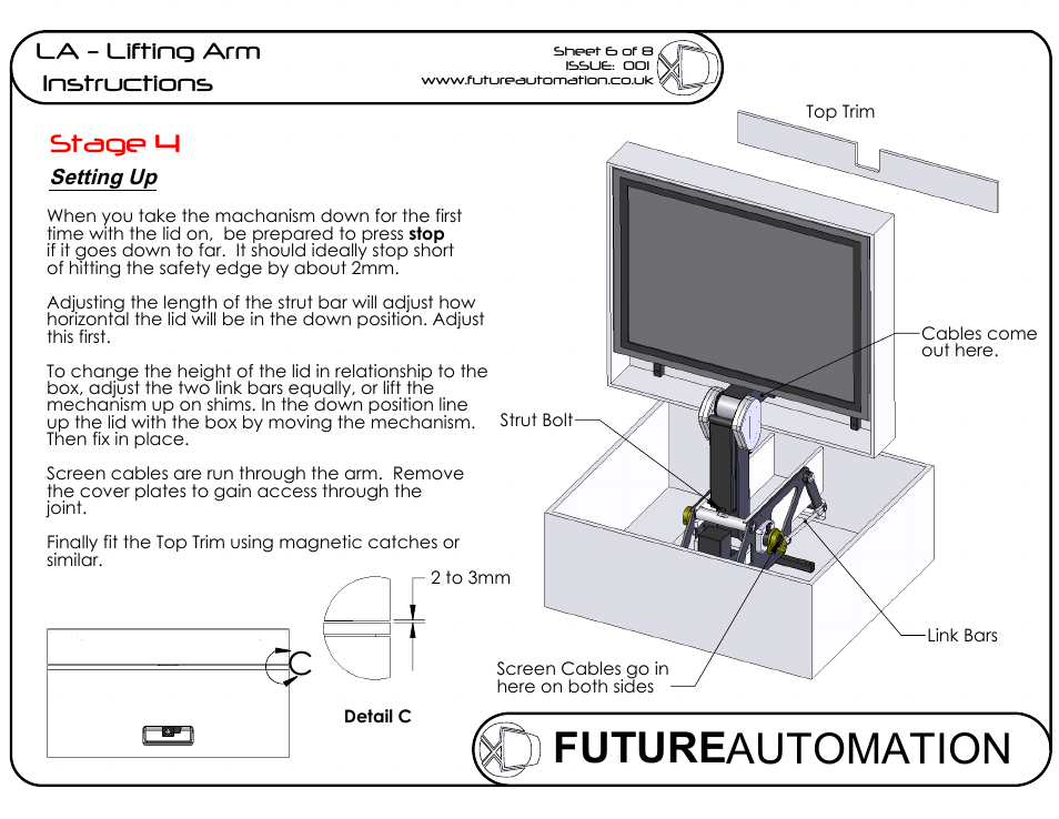 Drawing view32, Drawing view33, Detail view c (1 : 5) | Drawing view35, Future automation, Stage 4, La - lifting arm instructions | Future Automation LA User Manual | Page 6 / 8