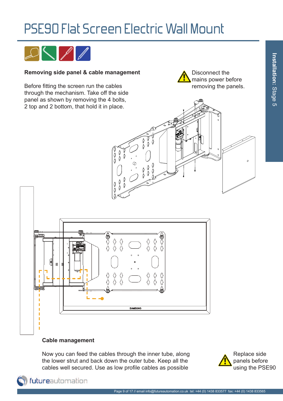 Pse90 flat screen electric wall mount | Future Automation PSE90 User Manual | Page 10 / 19