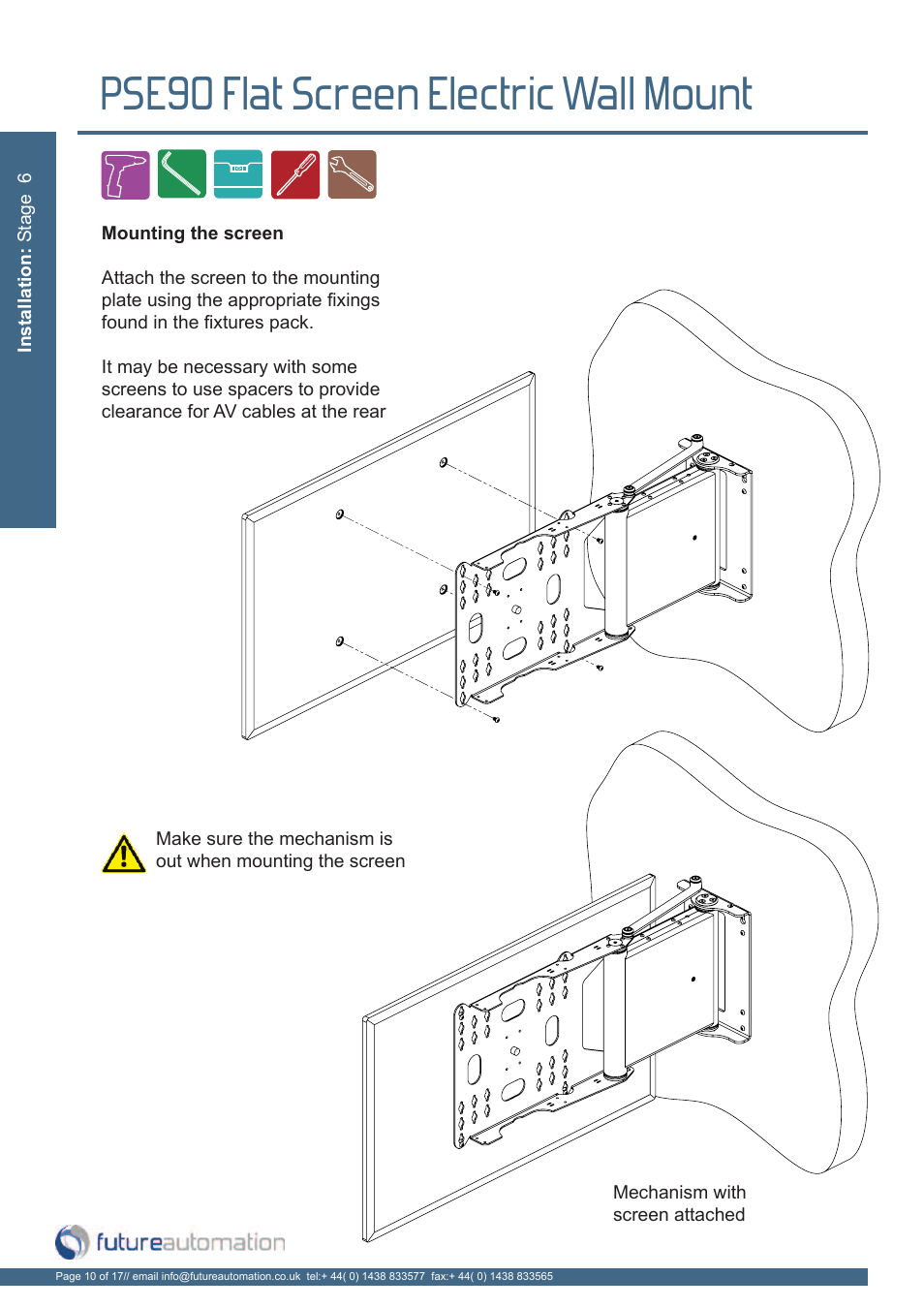 Pse90 flat screen electric wall mount | Future Automation PSE90 User Manual | Page 11 / 19