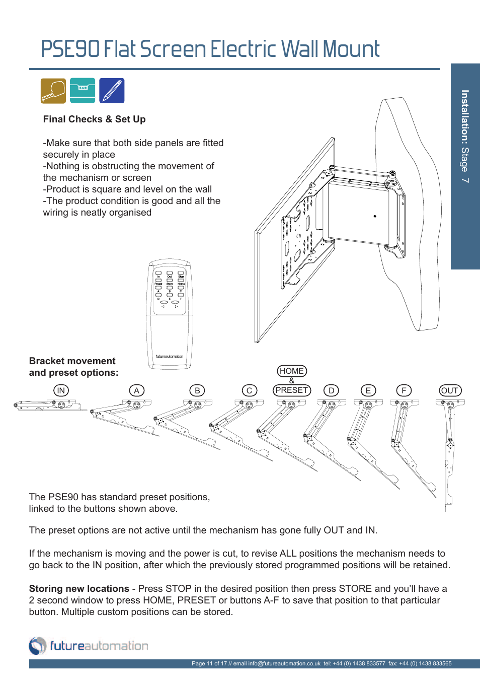 Pse90 flat screen electric wall mount | Future Automation PSE90 User Manual | Page 12 / 19
