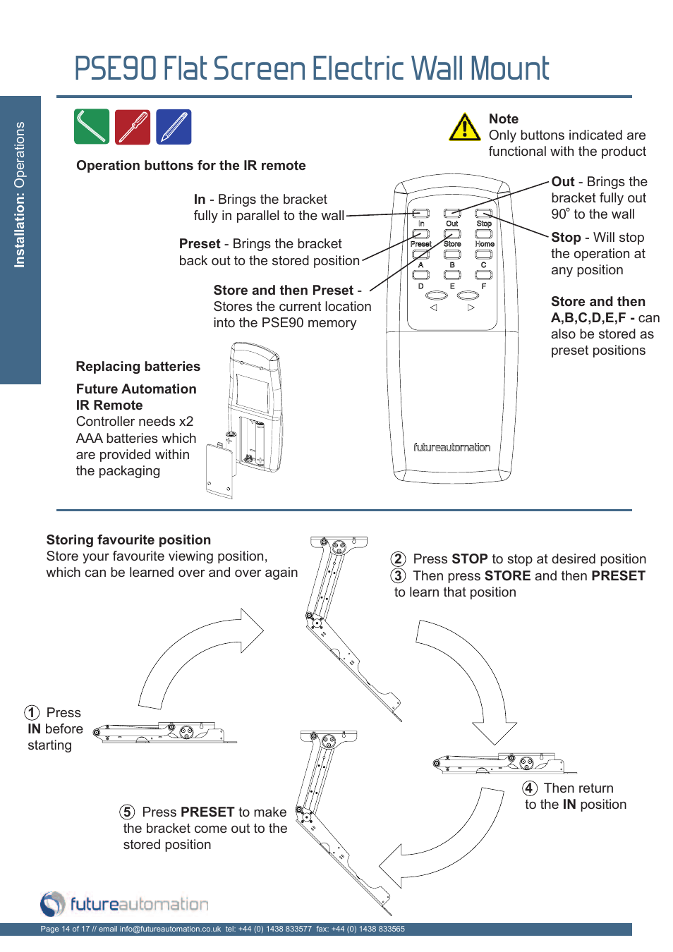 Pse90 flat screen electric wall mount | Future Automation PSE90 User Manual | Page 15 / 19