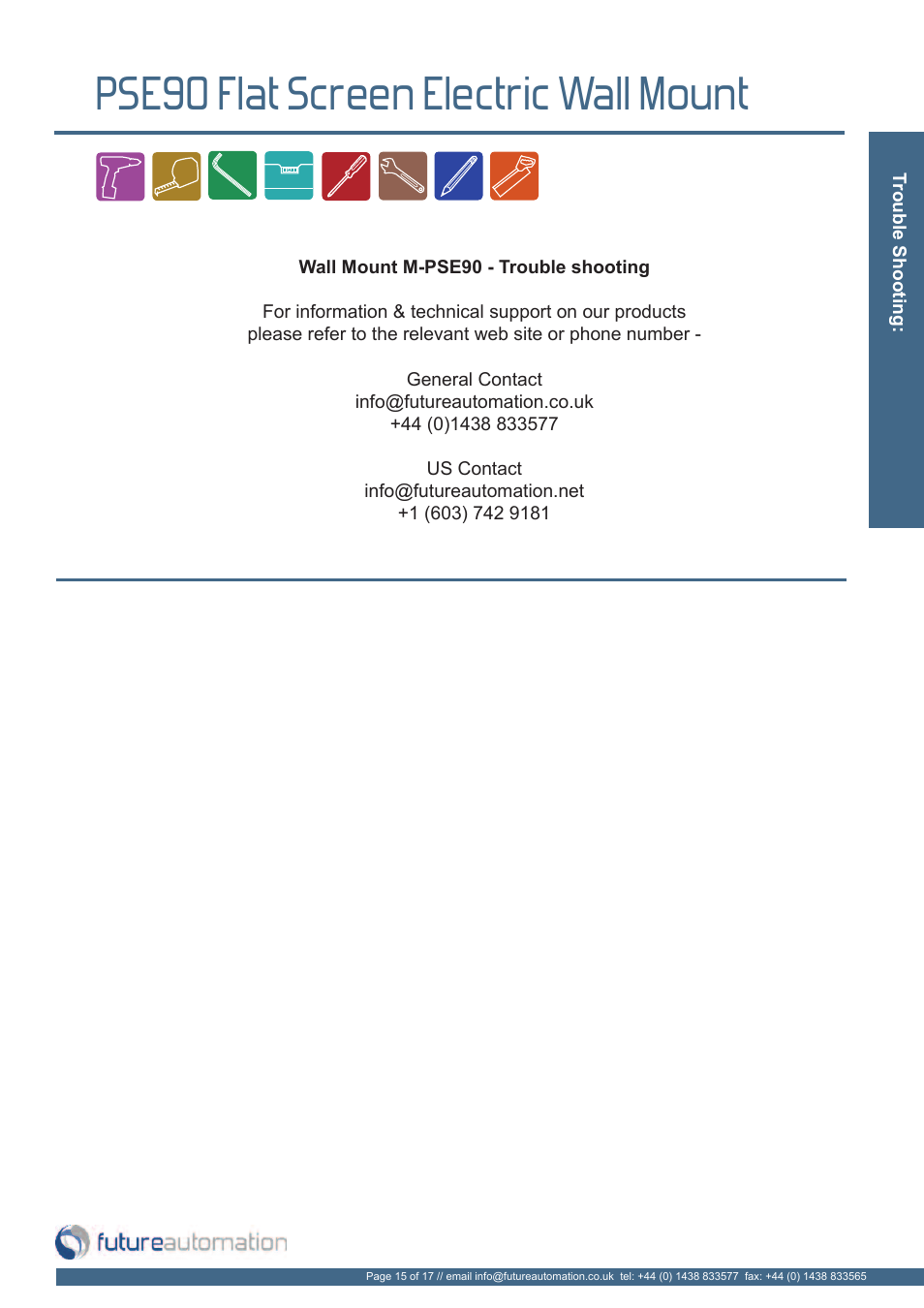 Pse90 flat screen electric wall mount | Future Automation PSE90 User Manual | Page 16 / 19