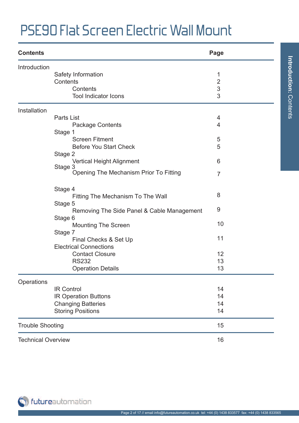 Pse90 flat screen electric wall mount | Future Automation PSE90 User Manual | Page 3 / 19