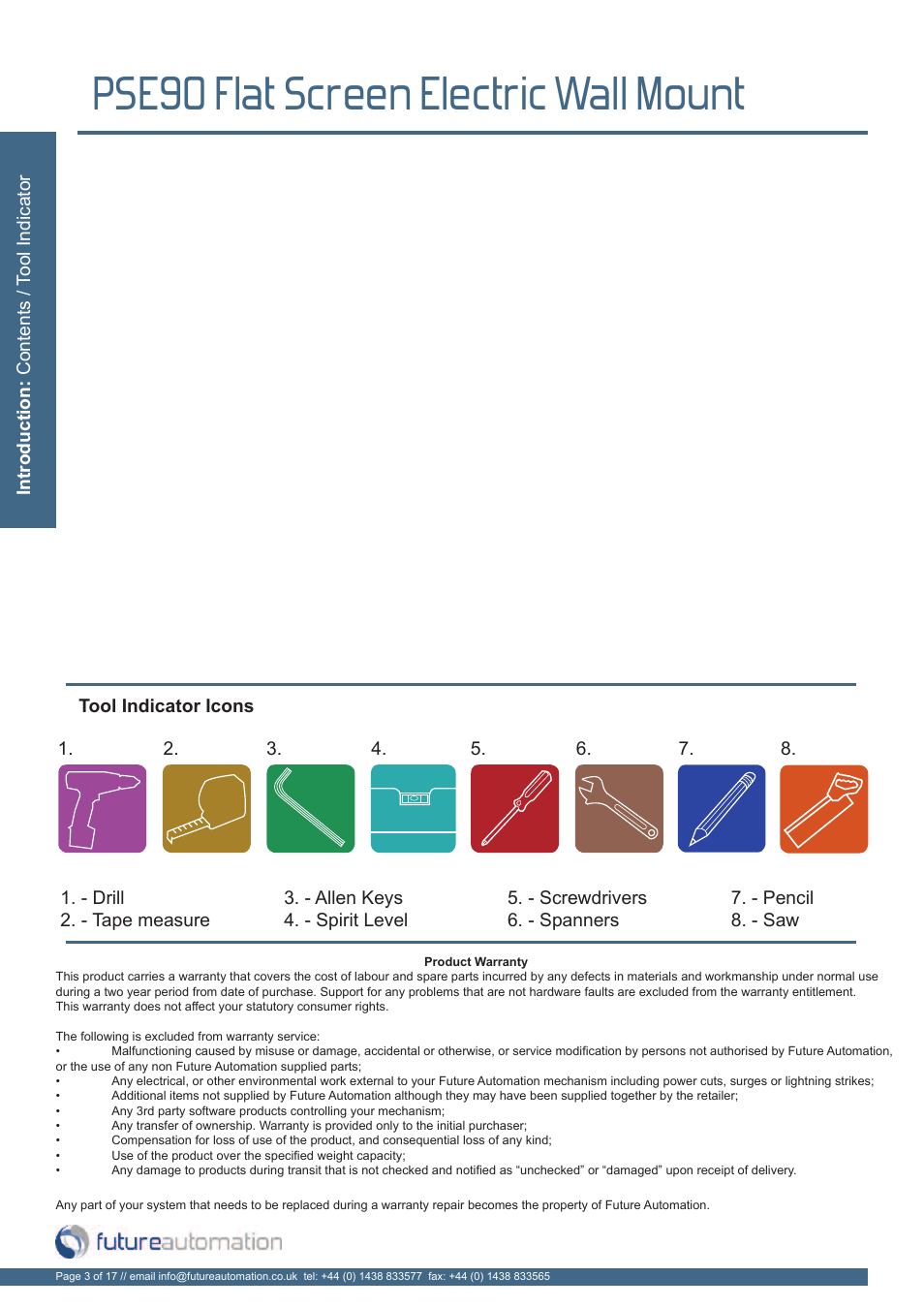 Pse90 flat screen electric wall mount | Future Automation PSE90 User Manual | Page 4 / 19