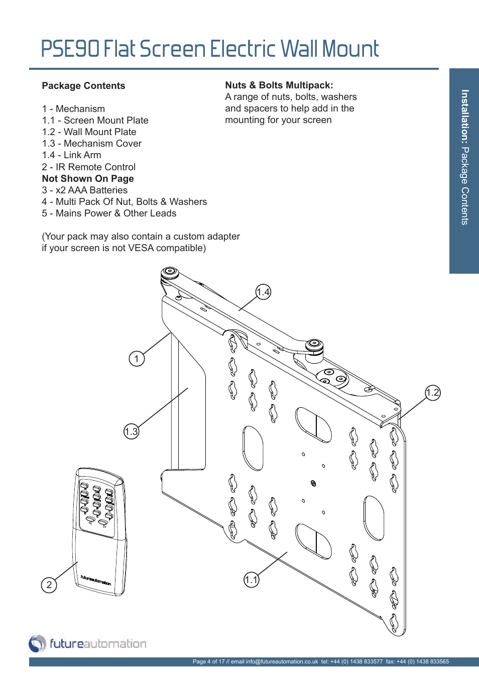 Pse90 flat screen electric wall mount | Future Automation PSE90 User Manual | Page 5 / 19
