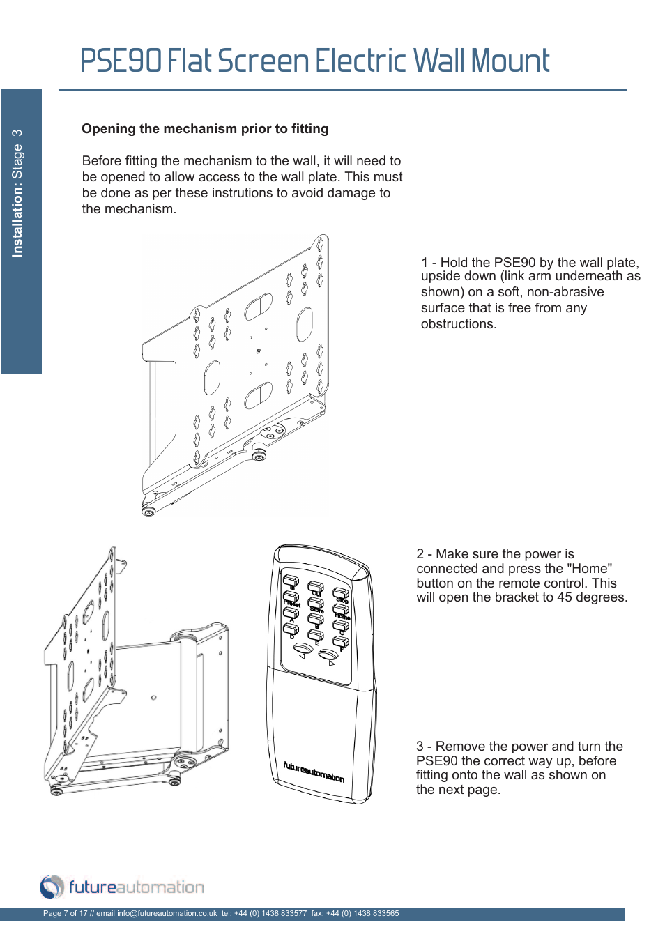 Pse90 flat screen electric wall mount | Future Automation PSE90 User Manual | Page 8 / 19
