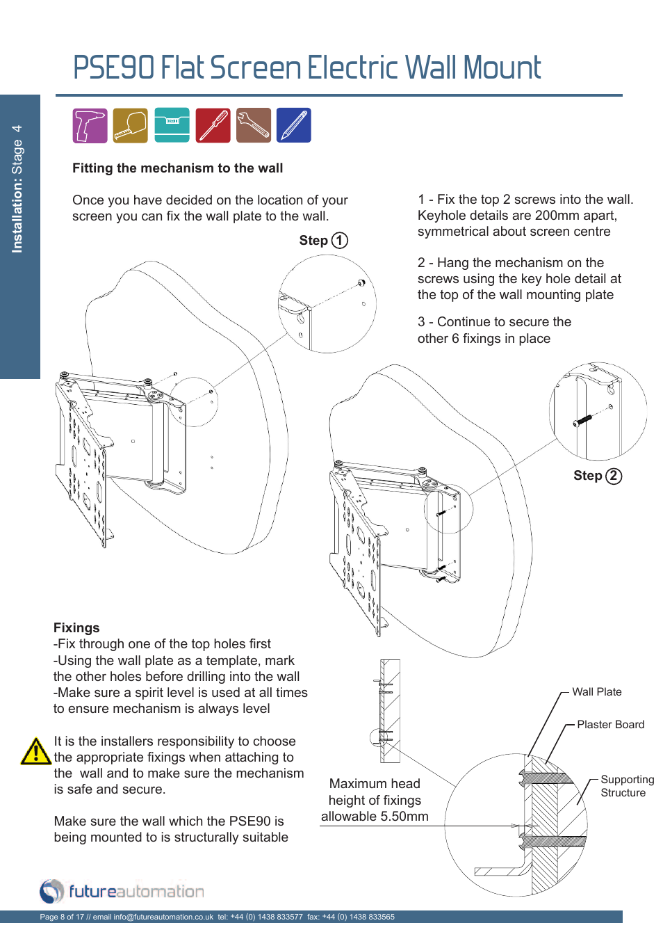 Pse90 flat screen electric wall mount | Future Automation PSE90 User Manual | Page 9 / 19