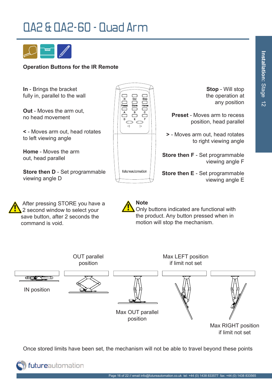 Qa2 & qa2-60 - quad arm | Future Automation QA2 User Manual | Page 17 / 24