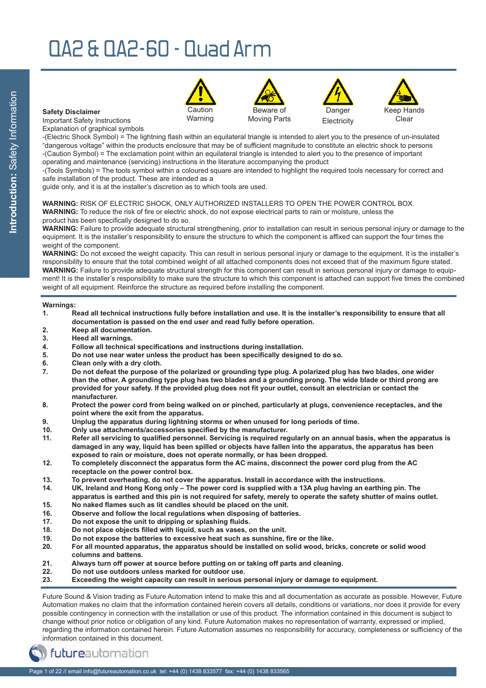 Qa2 & qa2-60 - quad arm | Future Automation QA2 User Manual | Page 2 / 24