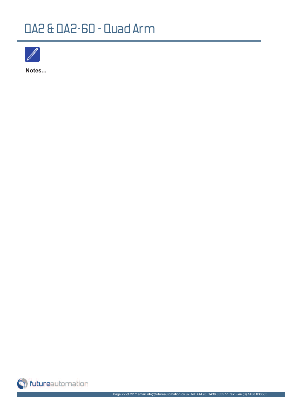 Qa2 & qa2-60 - quad arm | Future Automation QA2 User Manual | Page 23 / 24