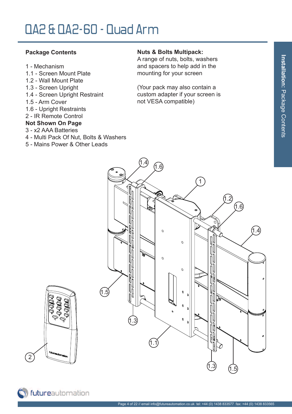 Qa2 & qa2-60 - quad arm | Future Automation QA2 User Manual | Page 5 / 24